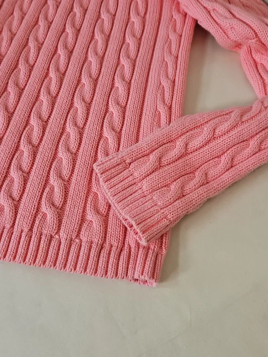 L.L. Bean Pink Cable Knit Cotton Cardigan Button Front XS - Picture 8 of 8